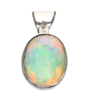 Small Faceted Opal Oval Pendant in 925 Sterling Silver