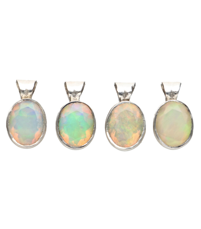 Small Faceted Opal Oval Pendant in 925 Sterling Silver