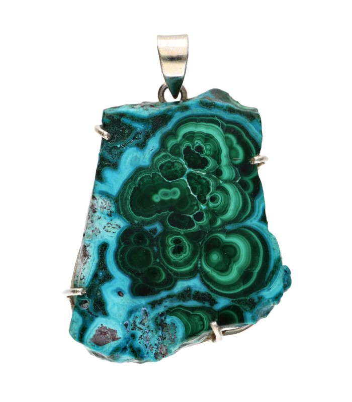 Colgante de Crisocola with Malaquita in 925 Sterling Silver (A66)