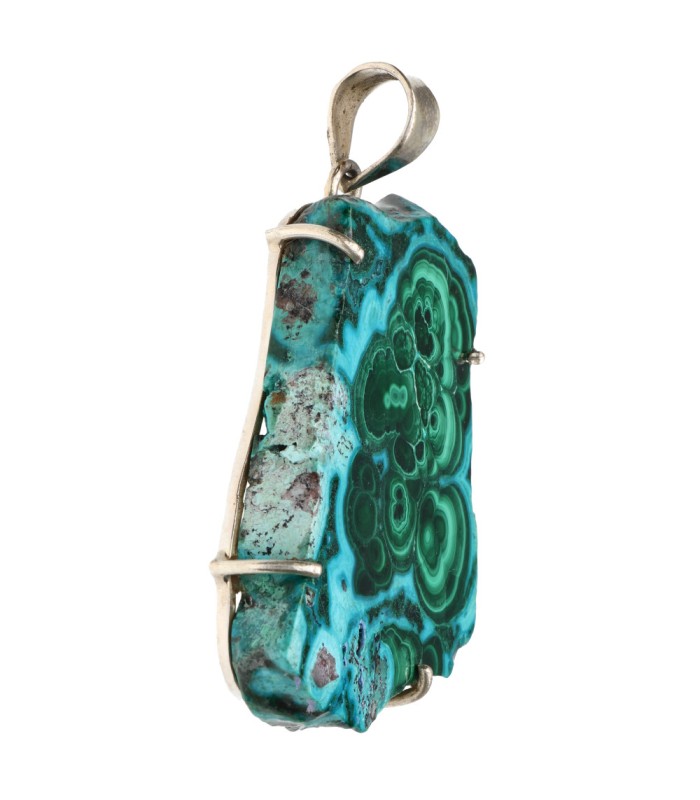 Ciondolo di Crisocolla con Malachite in Argento Sterling 925 (A66)