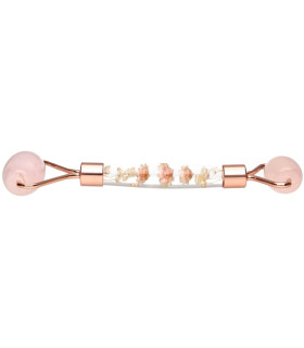 Massageador de quartzo rosa com rolo duplo e flores