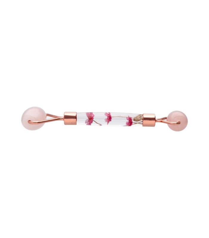 Masajeador de Cuarzo Rosa con Doble Rodillo y Flores