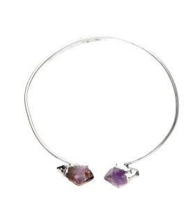 Rough Amethyst Bracelet in Silver Plating -B29-