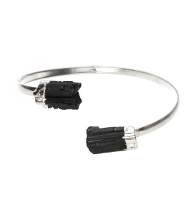 Pulseira de turmalina preta em bruto com banho de prata -B29-