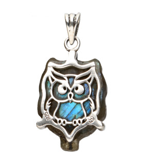 Pendentif hibou en argent 925 Labradorite
