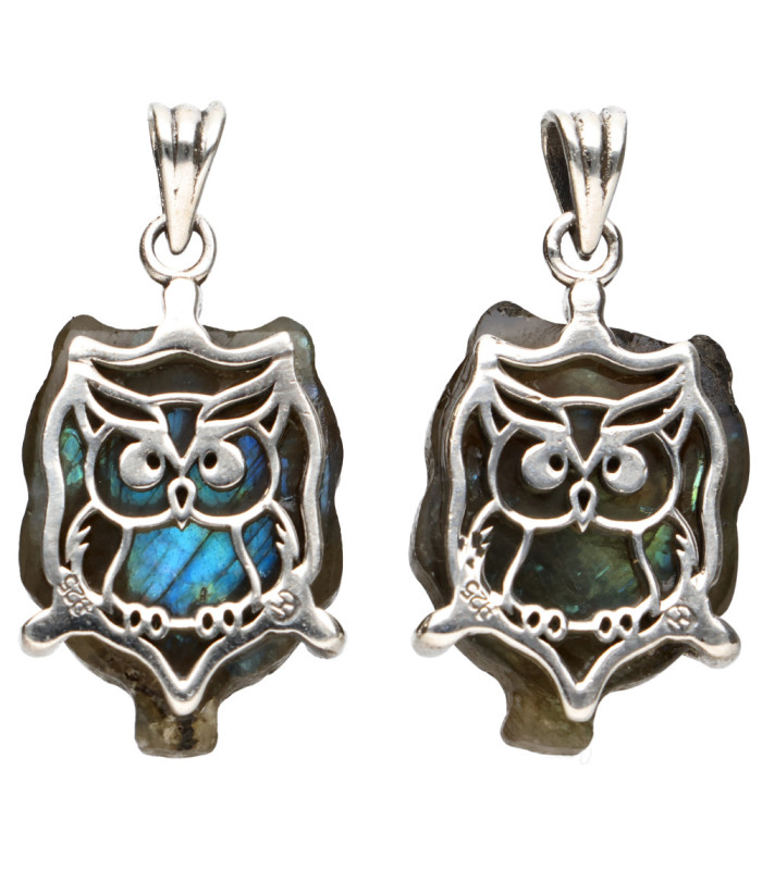 Labradorite Owl Pendant in Sterling Silver 925