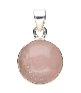 Circular Faceted Rose Quartz Pendant in 925 Sterling Silver