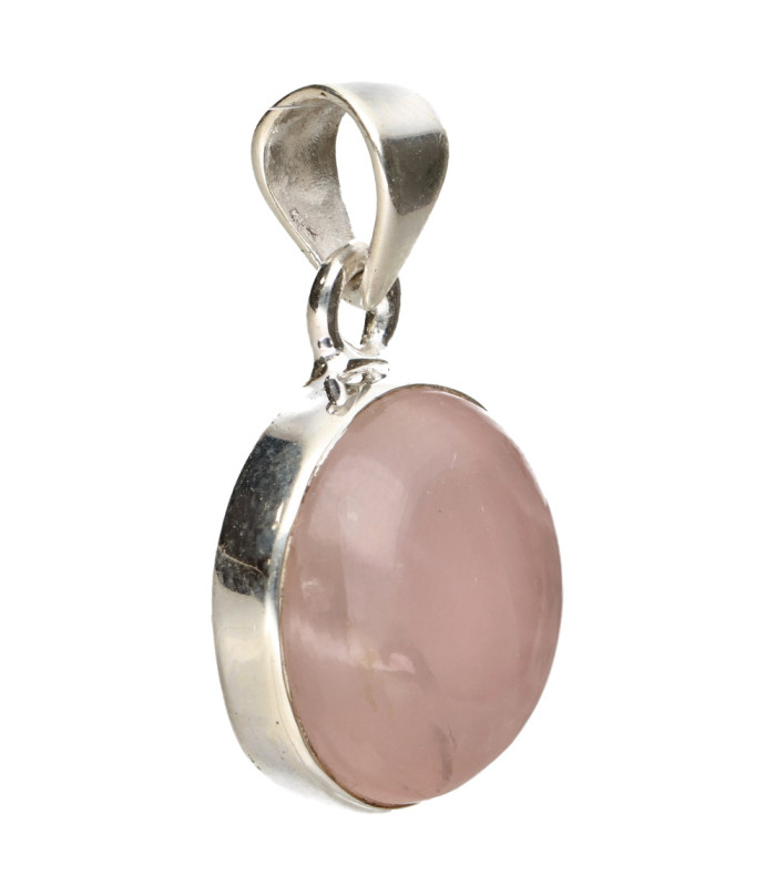 Pingente circular de quartzo rosa facetado em prata de lei 925