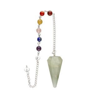 Pêndulo Facetado de Quartzo Verde com Chakras Banhados a Prata (FAC36)