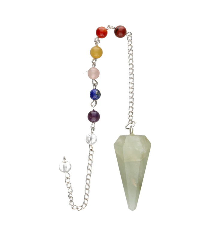 Pendule à facettes en quartz vert avec chakras plaqués argent (FAC36)