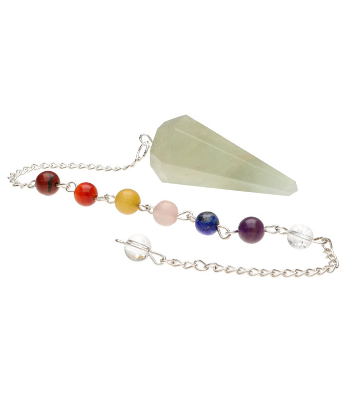 Green Quartz Faceted Pendulum with Chakras in Silver Plating (FAC36)