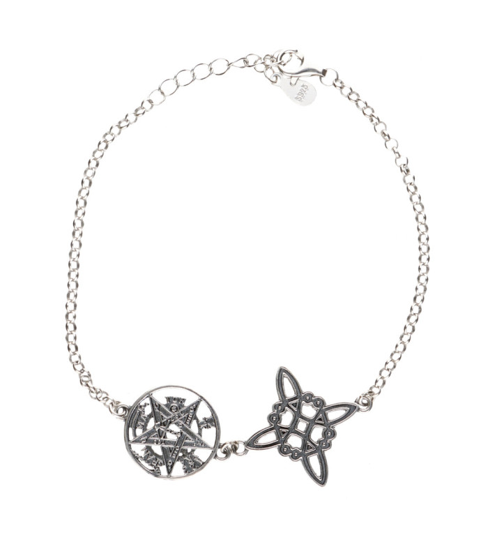 Pulseira com nó de bruxa e Tetragrammaton em prata de lei 925