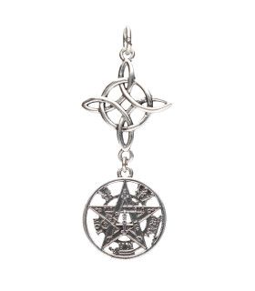 Nó de bruxa e pingente Tetragrammaton em prata esterlina 925