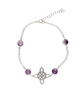 Pulseira de prata esterlina 925 com nó de bruxa e ametista