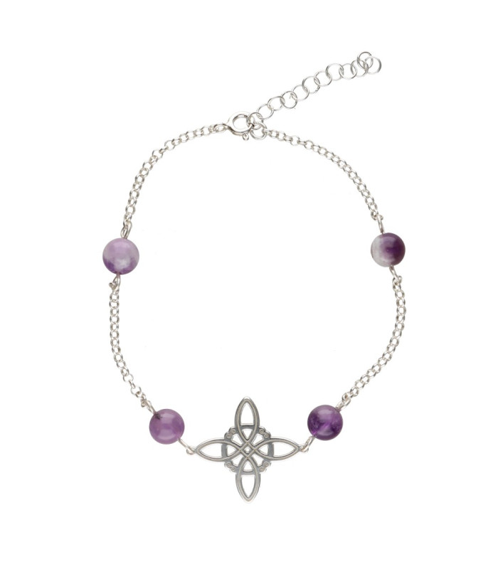 Pulseira de prata esterlina 925 com nó de bruxa e ametista