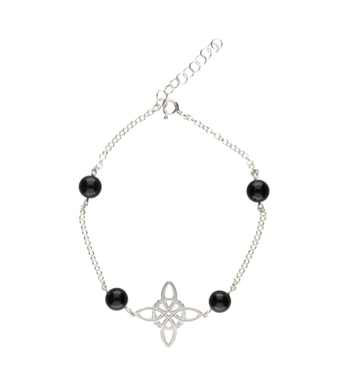 Witch Knot Bracelet with Jet in 925 Sterling Silver -B