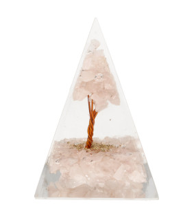 Rose Quartz Orogonite Pyramid in Resin with Tree 4x4cm