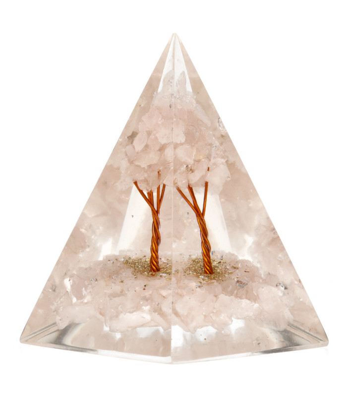 Pyramide de Quartz Rose Orogonite en Résine avec Arbre 4x4cm