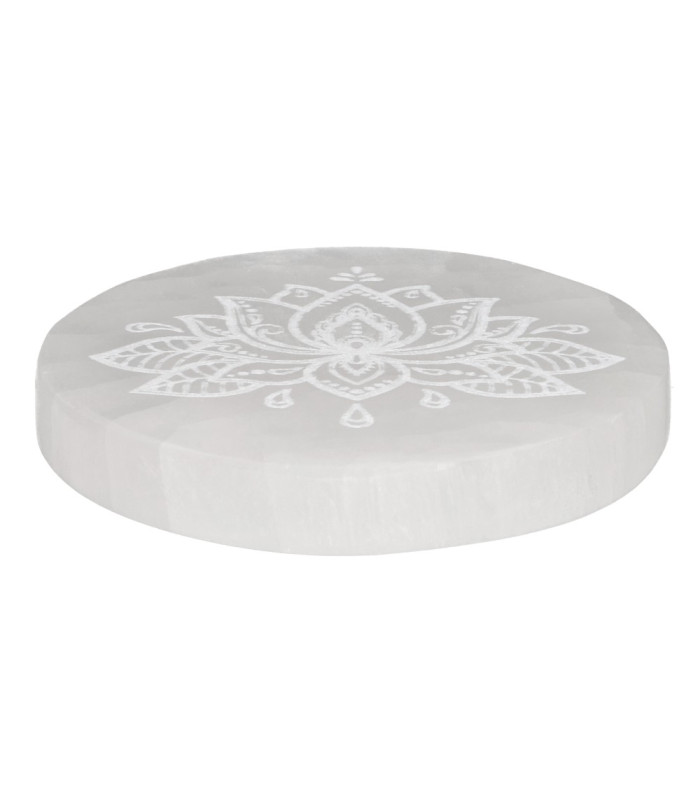 Placa Circular de Selenita Flor de Loto Extra