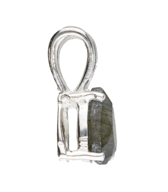 Faceted Labradorite Circle Pendant in Sterling Silver 925