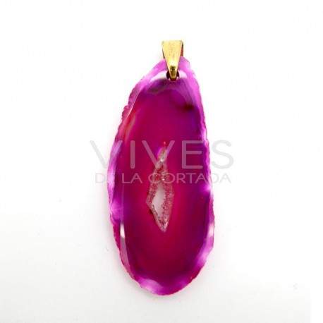 Colgante de Ágata Teñida de Rosa (Baño de Oro)