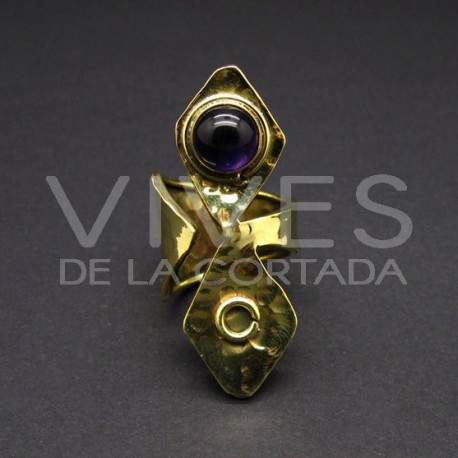 Ring Adjustable Bronze with Rhombus and Amethyst