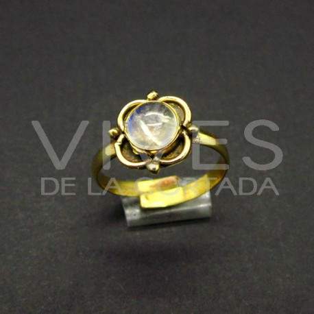 Anillo Ajustable Flor de Bronce con Piedra Luna -6-