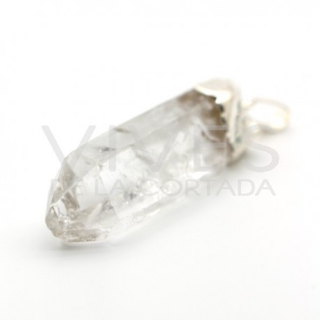 Colgante Punta Cuarzo Bruto Grande Baño Plata