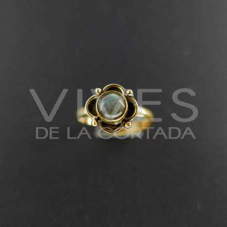 Bague fleur réglable en bronze avec labradorite -6.2-