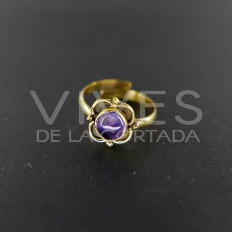 Anillo de Bronce Ajustable Flor de con Amatista -6.1-