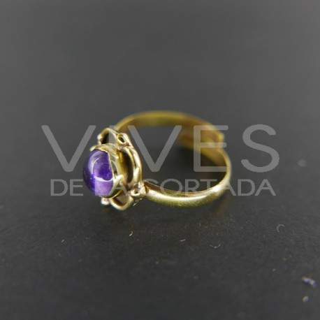 Anillo de Bronce Ajustable Flor de con Amatista -6.1-