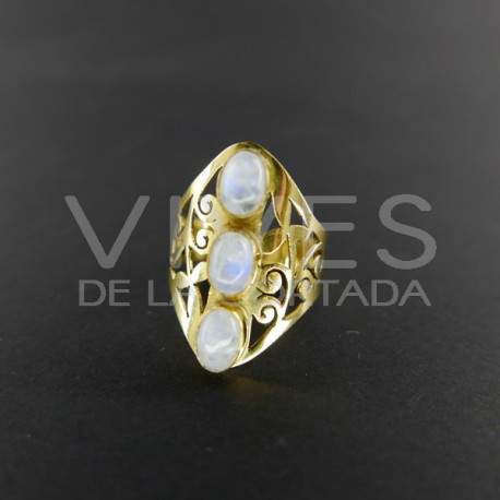 Anillo de Bronce Calado con Piedra Luna -1.1-