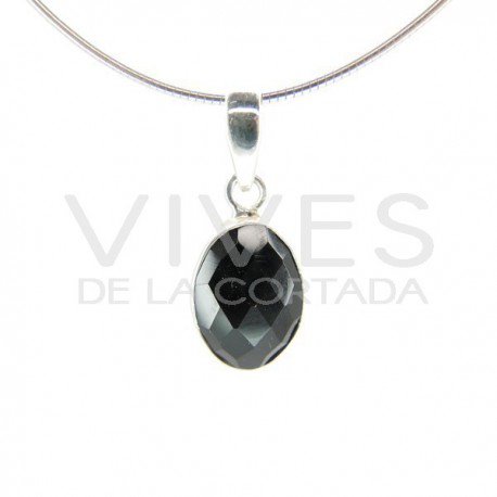 Pendant of Onyx Oval Faceted - Sterling Silver 925