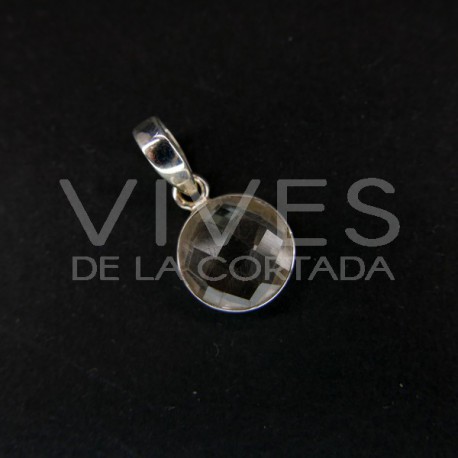 Colgante de Cuarzo Blanco Círculo Facetado - Plata de Ley 925