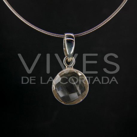 Colgante de Cuarzo Blanco Círculo Facetado - Plata de Ley 925