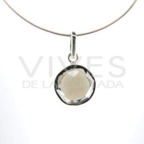 Colgante de Cuarzo Ahumado Círculo Facetado - Plata de Ley 925