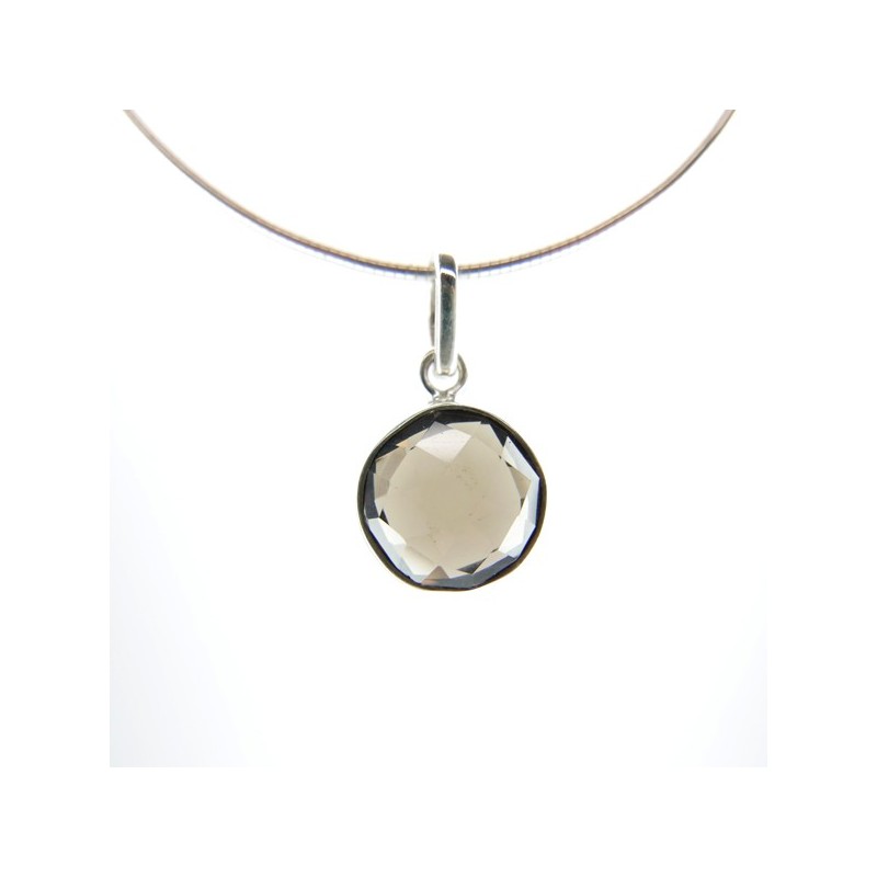 Colgante de Cuarzo Ahumado Círculo Facetado - Plata de Ley 925