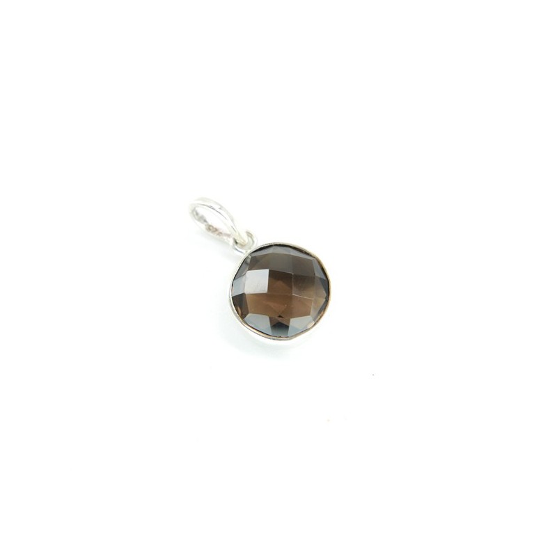 Colgante de Cuarzo Ahumado Círculo Facetado - Plata de Ley 925