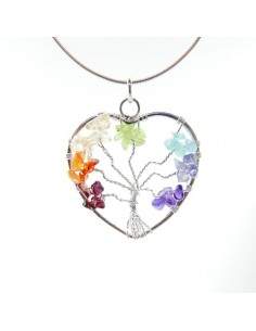 Colgante Corazón con Árbol de la Vida Chakras - Baño de Plata