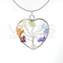 Colgante Corazón con Árbol de la Vida Chakras - Baño de Plata