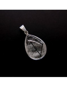 Pendentif Larme de Quartz Tourmaline - Plaqué argent 2