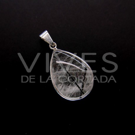 Pendentif Larme de Quartz Tourmaline - Plaqué argent
