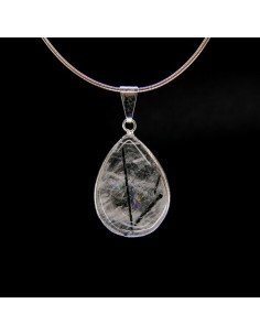 Pendant Teardrop of Quartz Tourmaline - Silver Plated