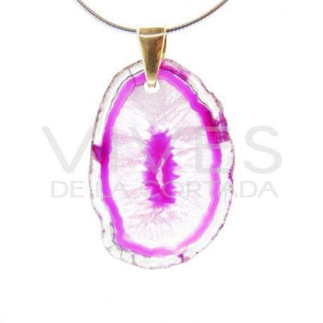Colgante de Ágata Teñida de Rosa - Baño Dorado