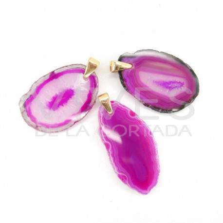 Colgante de Ágata Teñida de Rosa - Baño Dorado