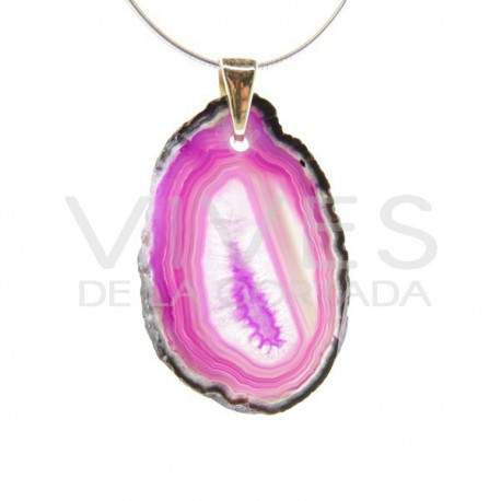 Colgante de Ágata Teñida de Rosa - Baño Dorado