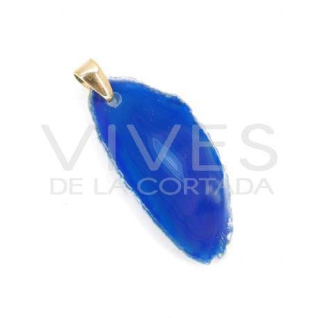 Ágata tingida de azul - Pingente banhado a ouro