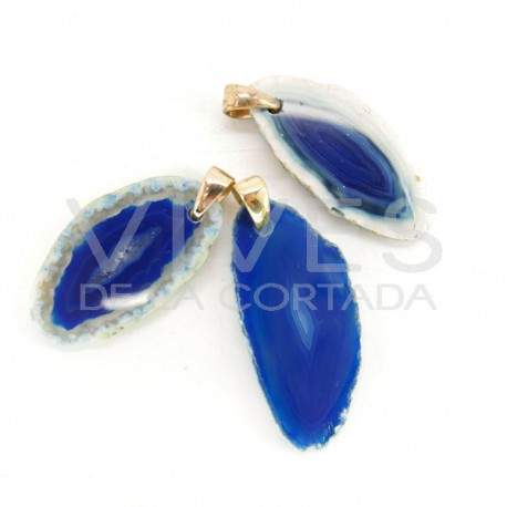 Colgante de Ágata Teñida Azul - Baño Dorado