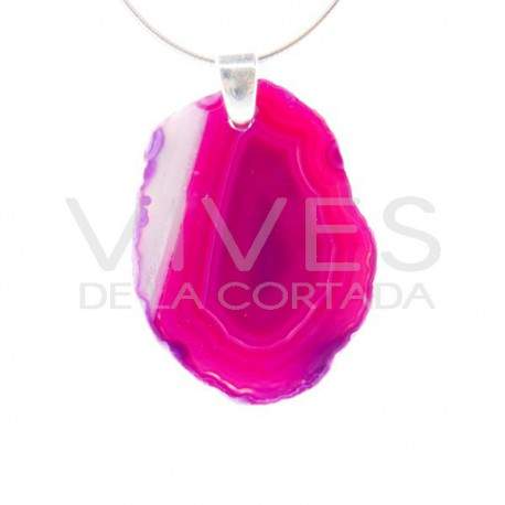 Colgante de Ágata Teñida de Fucsia - Baño de Plata