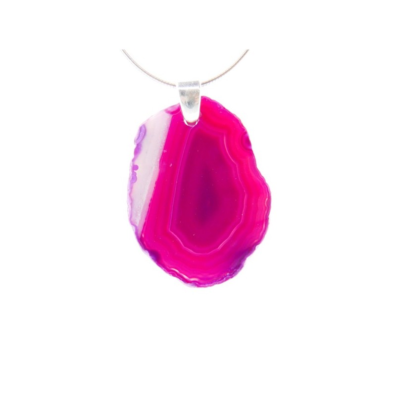 Colgante de Ágata Teñida de Fucsia - Baño de Plata